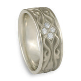 Wide Tulip Braid Wedding Ring with Diamonds in 14K White Gold